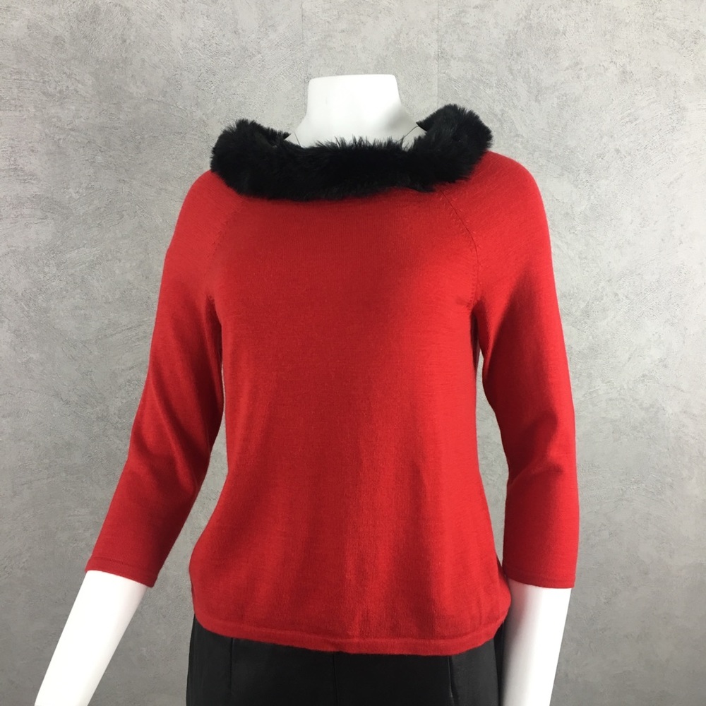 Pendleton pullover sweater faux fur collar red S